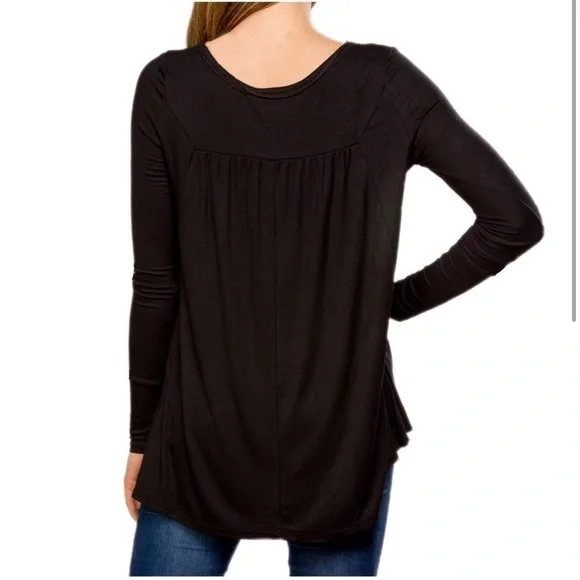 Free People Black Long Sleeve Flowy Top - Picture 2 of 9